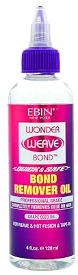 EBIN NEW YORK Wonder Weave Bond Remover Oil | Quick & Safe Glue Remover for Weave, Extensions & Tape-Ins | Gentle Clean Removal | Nourishing Grape Seed Formula | 4 Fl Oz