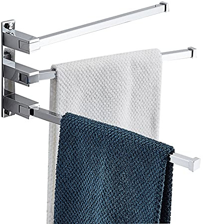 Laundry Rack, Towel Bar Folding, Bath Swivel Towel Holder Rack Space Bathroom Adjustable Hand Pull Out Folding Arm Hanger Holder Multi Bar Wall Mount Polished Finish
