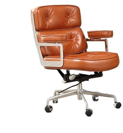 Shihan-2015 Sillas de Oficina Silla de Escritorio de Cuero PU con Respaldo Medio, Silla operativa de Oficina con reposabrazos, Silla Ajustable con Ruedas Silla de Escritorio(Orange)