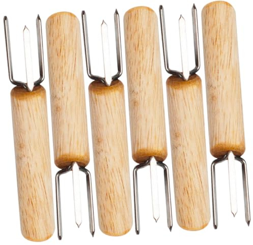 Ciieeo Fourchettes à Barbecue en Acier Inoxydable et Bois Lot de 6 Ustensiles Réutilisables pour Tenir le Maïs Chaud, Cuisine Camping