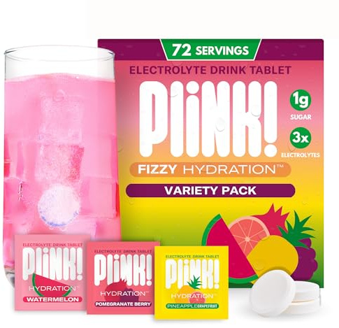 Plink! Fizzy Electrolyte Drink Tablets for Daily Hydration - 72ct Electrolyte Tablets + Sodium, Potassium, Magnesium, Low-Calorie, Low-Sugar Keto Electrolytes Powder Hydration Packets Water Flavoring