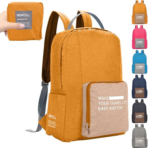 20-35L Leichter faltbarer Rucksack kleiner Wanderrucksack Wasserabweisend strapazierfähig verpackbar Rucksäcke für Domen Männer Oxford-Stoff Rucksäcke für Outdoor Reisen Camping Radfahren (Orange)