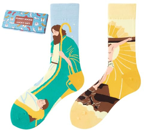 NxnChc Calcetines Divertidos Unisex para Mujer y Hombre con Diseños Asimétricos en Par - Temas Animales, Comida, Fruta, Deporte y Arte en Algodón - Ideal para Regalos