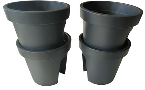 Sesua 4 x Balkon-Blumentopf für Geländer 27,5cm mit Ablauflöchern Geländerbreite bis 6cm (anthrazit)