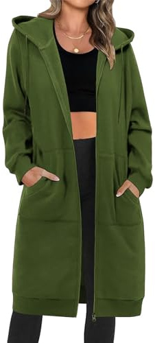 RITOSTA Lungo Felpa Donna con Zip Cappuccio Felpe Donna Pile con Tasche Giacca Termica Cappotto Elegante Giubbotto Autunno Invernale Hoodie Sweatshirt Cardigan con Cerniera
