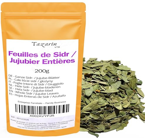 200g Feuilles de Jujubier/sidr Entières - Feuille de sidr séchée - Arôme & Goût Intense - 100% Naturel, Pur et Sans Additifs | Qualité Supérieure - TazarinLtd