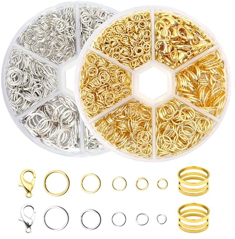 Metallhoppringar öppna ringar silver och guld öppna ringar med hummerklämmor och delade ringar för gör-det-själv smycken armband berlocker halsband 2082 st