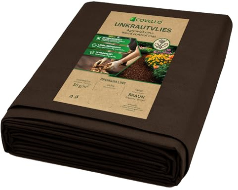 Covello Unkrautvlies Braun 50g/m² Gartenvlies 25m x 1,6m Unkrautfolie | 1-500m², Reißfestes Mulchvlies für Garten, Wasserdurchlässig, ideal unter Pinienrinde, Unkrautschutzvlies, hohe UV-Stabil