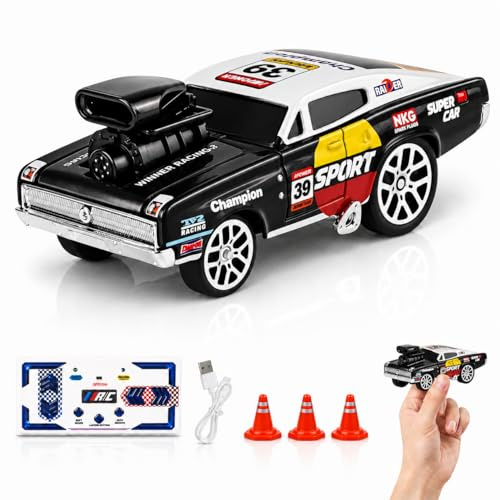 funnykid Mini Drift RC Car – Ferngesteuertes Auto Geschenk Spielzeug ab 3 4 5 6 7 8 9 10 Jahre Jungen, 1:64 mit Metallgehäuse, 3 Gang, Typ-C, 30 m Range, 30 Min Laufzeit, baubarer Rennteam Fuhrpark