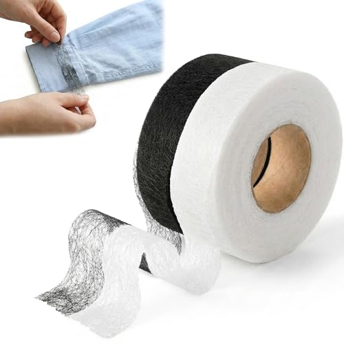 YUNYU 2 rouleaux de ruban d'entoilage fusible double face, ruban adhésif thermocollant double face idéal pour le bricolage de vêtements, le repassage de tissus, les réparations de coutures, les pantal