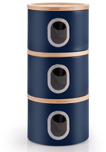 EHC Set of 3 Kitchen Storage Canisters for Tea, Coffee, and Sugar, Transparent Window Airtight Kitchen Multi-Purpose Containers, Navy Blue
