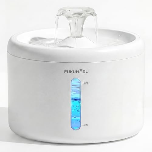 FUKUMARU Kattfontän 2,4L, Automatisk Vattendispenser för Husdjur, Vattendispenser med Tyst Pump i ABS, Elegant Design, inklusive 3 Filter och Adapter.