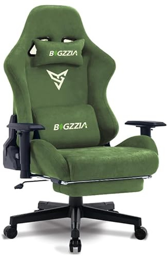 bigzzia Gaming Chair, Video Game Chair with Footrest, Abrasion-resistant velour Computer Chair, 3D Armrests PC Chairs for Adults (Green)