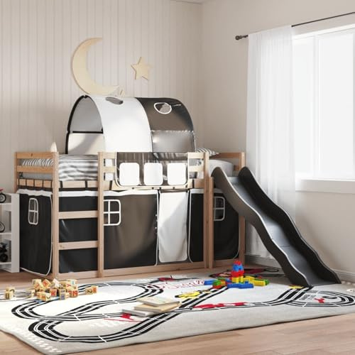 Gecheer Pine Wood Bunk Bed with Slide and Ladder for Kids - Anthracite Slide, 90x190 cm Mattress, Indoor Use, 6+ Years bed Model3284152