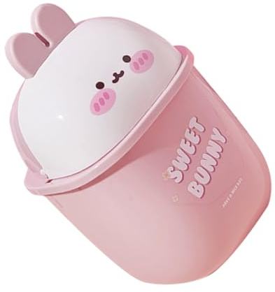 TOYANDONA Mini Poubelle Bureau Kawaii Lapin avec Couvercle Mini Corbeille de Bureau Portable Chambre Salle de Bain Petite Poubelle de Table Décorative et Pratique