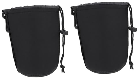 BESPORTBLE 2 Stück-Pack Neopren Objektiv Beutel mit Kordelzug Flexible und Thermisch Isolierte Objektivtaschen für DSLR Kameraobjektive in Schwarz