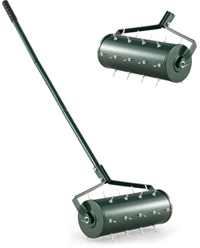 Aireador de césped, esparcidor rodante resistente con mango de metal de 130 cm, rodillo manual de jardinería para cuidado del césped, ideal para mantenimiento de césped y patio