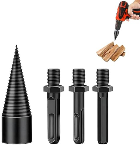 Wood Log Splitter Firewood Drill Bit, Log Splitter Drill Bit Set, Heavy Duty Wood Splitting Drill Bit Set with 3 Handle, Cone wood splitter Drill Bit for Household Electric Drill (32MM)