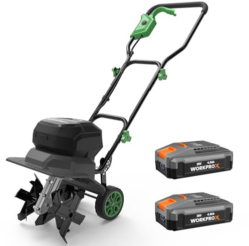 WORKPROX 40V Akku Gartenfräse, Motorhacke mit 2×4,0Ah Akku, Kabellos & Ölfrei, 30 cm Fräsbreite & 20 cm Arbeitstiefe, 4-Fach verstellbare Räder, Klappbarer Griff, Bodenfräse für Garten & Beet