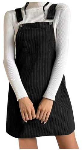 Generisch Robe salopette pour femme - En velours côtelé - Mini robe boutonnée - Robe à bretelles - Automne et hiver - Avec poches - Élégante robe en velours côtelé - Robe d'hiver - Robe salopette pour
