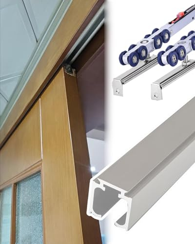 Minglez Sliding Door Kit Soft Close Barn Door Hardware Kit 100 150 152 170 180 183 210 240 cm, Pocket Door Track for Garage/Closet/Greenhouse, Bypass Door Box Rail(3.6ft/107cm)