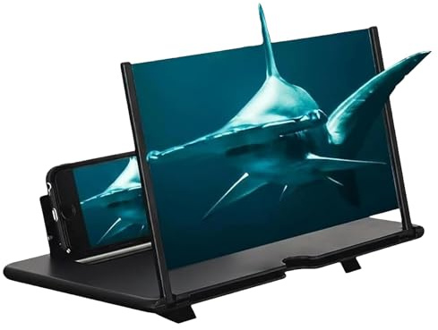 2026 New Mobile Phone Magnifier Projector Screen, 3D Ultra-HD Magnifying Projector Screen Enlarger for Cell Phone, Foldable Mobile Phones Magnifier Supports All Phones for Movies, Gaming (Black, 12)