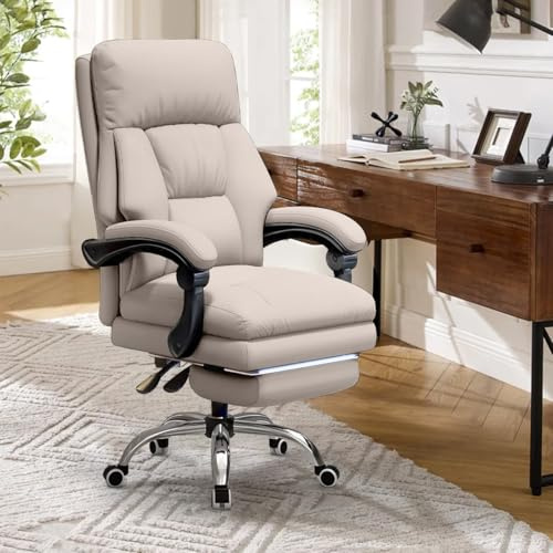 WXJHL Bürostuhl mit Beinstütze, Leder-Chefsessel mit hoher Rückenlehne und Rollen, ergonomischer Schreibtischstuhl mit Lendenwirbelstütze für das Homeoffice