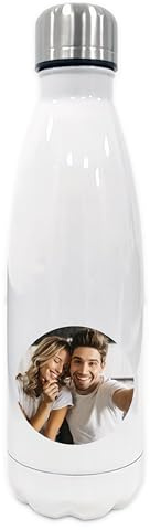 Botella de Agua Personalizada con Foto, Blanco, Acero Inoxidable, Tapa de Rosca, Térmica, Regalo Personalizado, cumpleaños, pareja, amigo o amiga, familia
