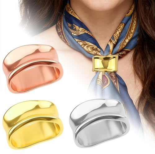 Cossaot Lot de 3 Women Scarf Rings, Écharpe Boucle Clip Accessoires de Mode, Foulard Femme Soie Buckle En alliage, Scarf Ring Clip, Anneau à Triple Elégant, pour Mariage Vêtements T-Shirt