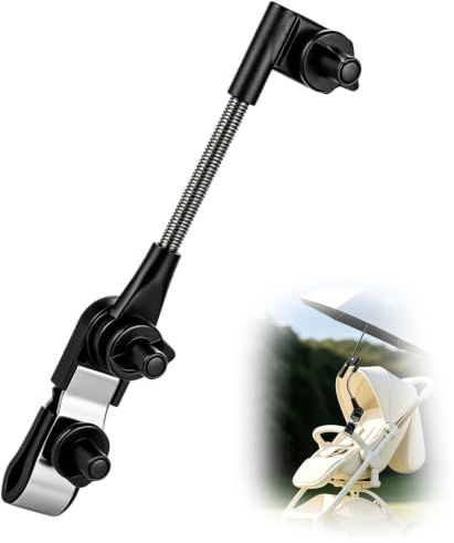 Golf Umbrella Holder, Adjustable Anti-Fall Pram Connector Clip to Handlebar Black Umbrella Stand Clamp Attachment, 360° Adjustable Universal Clamp for Trolley, Pushchair, Wheelchair, Beach Chair