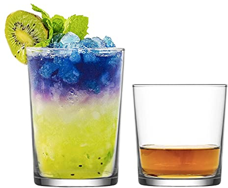 LAV 12pc Clear Bodega Glassware Set - Mixed Glass Highball Cocktail Gin Glasses and Water Whiskey Drinking Tumblers