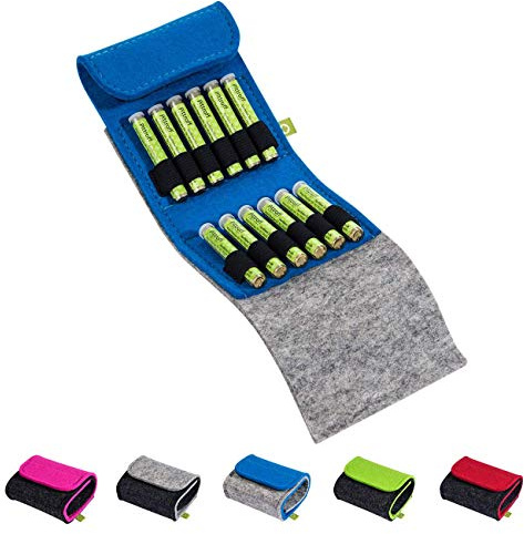 Homöopathische Taschenapotheke, Globuli-Tasche zum Buch Quickfinder Homöopathie für Kinder (GU) von Dr. Markus Wiesenauer, gefüllt mit 12 Globuli-Röhrchen (Glas), aus echtem Filz (blau)