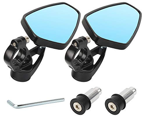 GES Motorcycle Modified Rear View Mirrors universal 22mm reversing CNC Rearview Mirror Motorcycle Oval Aluminum Rearview Mirrors (Blue Mirror)