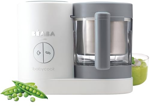 BÉABA - Babycook Neo - 6 in 1 Babynahrungszubereiter - Schonender Dampfgarer - Glaskrug und Garkorb aus Edelstahl - Weiss