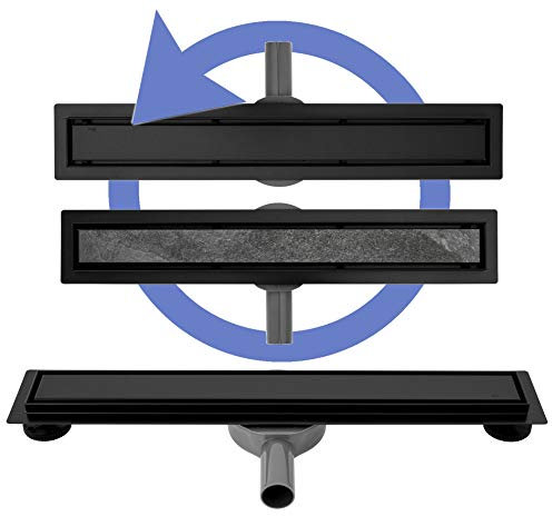 VBChome Canaleta de ducha de 80 cm, color negro, desagüe de suelo de doble cara, sifón autolimpiable con antiolor, tamaños 60 – 100 cm, desagüe de ducha muy plano, juego completo de desagüe para baño