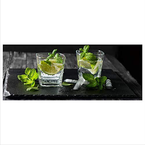 decorwelt Glasbild 125x50 XL Cocktails Grün Panorama Wandbild Glasbilder Modern Deko Glas