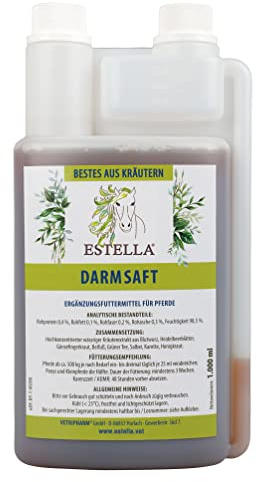 ESTELLA Succo intestinale, 1 l, mangime complementare per cavalli, con radice di sangue e foglie di mirtillo
