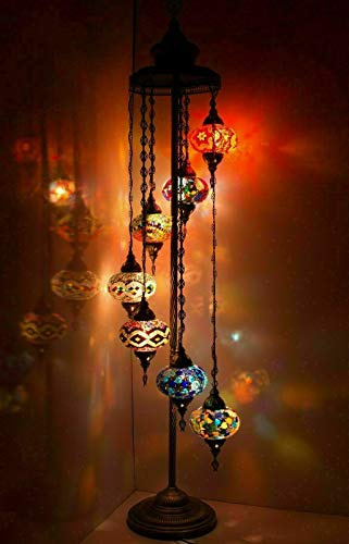 ENVA Turkish Moroccan Mosaic Floor Lamp Light, Handmade Glass Mosaic Multicolour Tiffany Floor Lamp Light 7 Large Globe-with LED Bulb