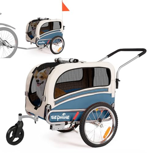 Sepnine 2 in 1 Pet Bicycle Trailer with a 6 Stroller Wheel Suitable for Small and Medium Dogs, Carrier Up to 66/88 LBS, Easy Folding Cart Frame, Quick Release Wheel, Universal Bicycle Coupler