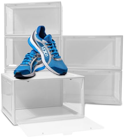 BITUXX LEX21 Schuhbox Stapelbar Aufbewahrungsbox Kunststoffbox Schuhkasten Schuhkarton Schuhorganizer bis Gr.47 (Weiß, 6er Set)