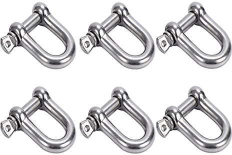 SyiXute 6 Pcs D Shackle,M6 D Ring Shackle Lock,Heavy-Duty 304 Stainless Steel D Ring for Towing,Lnstallation,Camping,Sports & Hiking Accessories