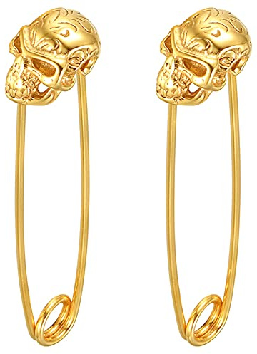 JewelryWe Sicherheitsnadel Ohrringe Schmuck Edelstahl Ohrstecker mit Löwenkopf Löwe Wolfkopf Totenkopf Schädel Ohrpiercing Silber Gold Schwarz