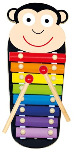 Mertens Xylophon Affen, Spielzeug für Kinder ab 1,5 Jahre (Musikinstrument für Kinder aus Holz & Metall, 8 Klangplatten, kindgerechtes Frosch-Design, Holzspielzeug inkl. 2 Holz-Schlägel), Mehrfarbig