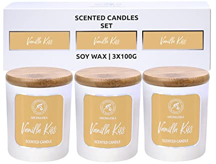 Duftkerzenset 3x 100g - Aroma Kerze Mit Vanille Extrakt - Aromatherapie - Kerzen für Raumduft im Glas - Idee für Muttertag - Geburtstag