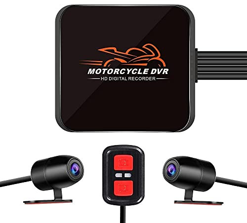 VSYSTO Motorrad-Dashcam 130° Weitwinkelobjektiv, 1080P Dual-Kameras Vorne und Hinten, Kein Bildschirm, WiFi, Nachtsicht, G-Sensor, Loop-Aufnahme (Schwarz-D6RL)