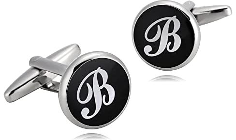 Wycian Manschettenknöpfe Herren mit Initialen, Manschettenknöpfe Herren Buchstaben Brief Rund Schwarz-Weiss Rostfreier Stahl für Männer Tuxedo Shirt