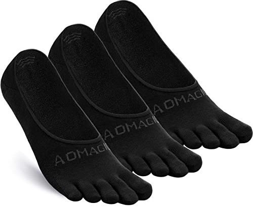 aomagic Toe Socks No Show Women Men Liner Socks Invisible Non-Slip Low Cut Finger Socks Soft Breathable, Black Medium - 3 Pairs