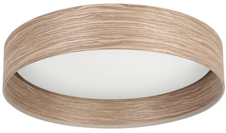 EGLO LED Deckenleuchte Luppineria, runde Deckenlampe | Deckenbeleuchtung aus Holz in Eiche-Optik, Metall und Kunststoff in Weiß, Wohnzimmerlampe warmweiß