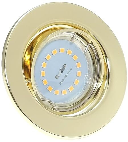 Kamilux 7er Set Decken Einbauleuchte Alva/Farbe Gold/inkl. 230Volt - 5 Watt SMD Leuchtmittel/Modul Step Dimmbar/Aussen Ø=87mm / Lichtfarbe warmweiß/sehr FLACH 30mm einbautiefe.