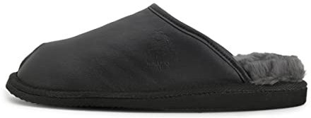 Hollert Herren Lammfell Hausschuhe LUITPOLD Pantoffeln echt Merino Schaffell Echtleder warm und bequem Größe 42 EU, Farbe Schwarz